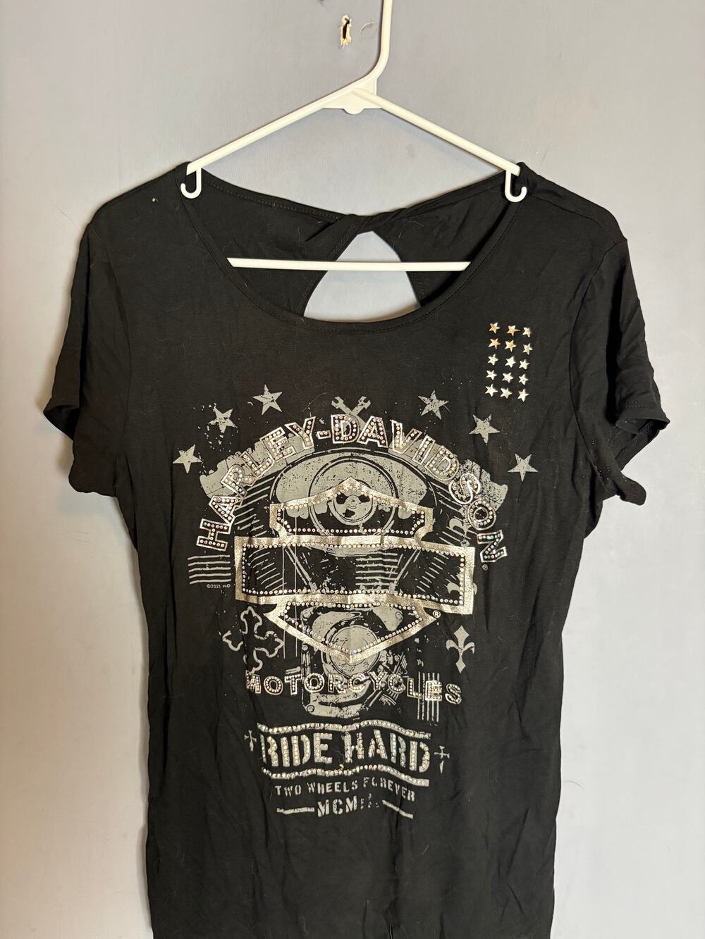 Harley‑Davidson Black Skull Graphic Cutout Tee Womens Size  L  NWT  Read